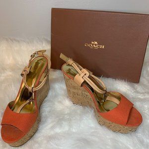 Coach orange sandal wedge heels